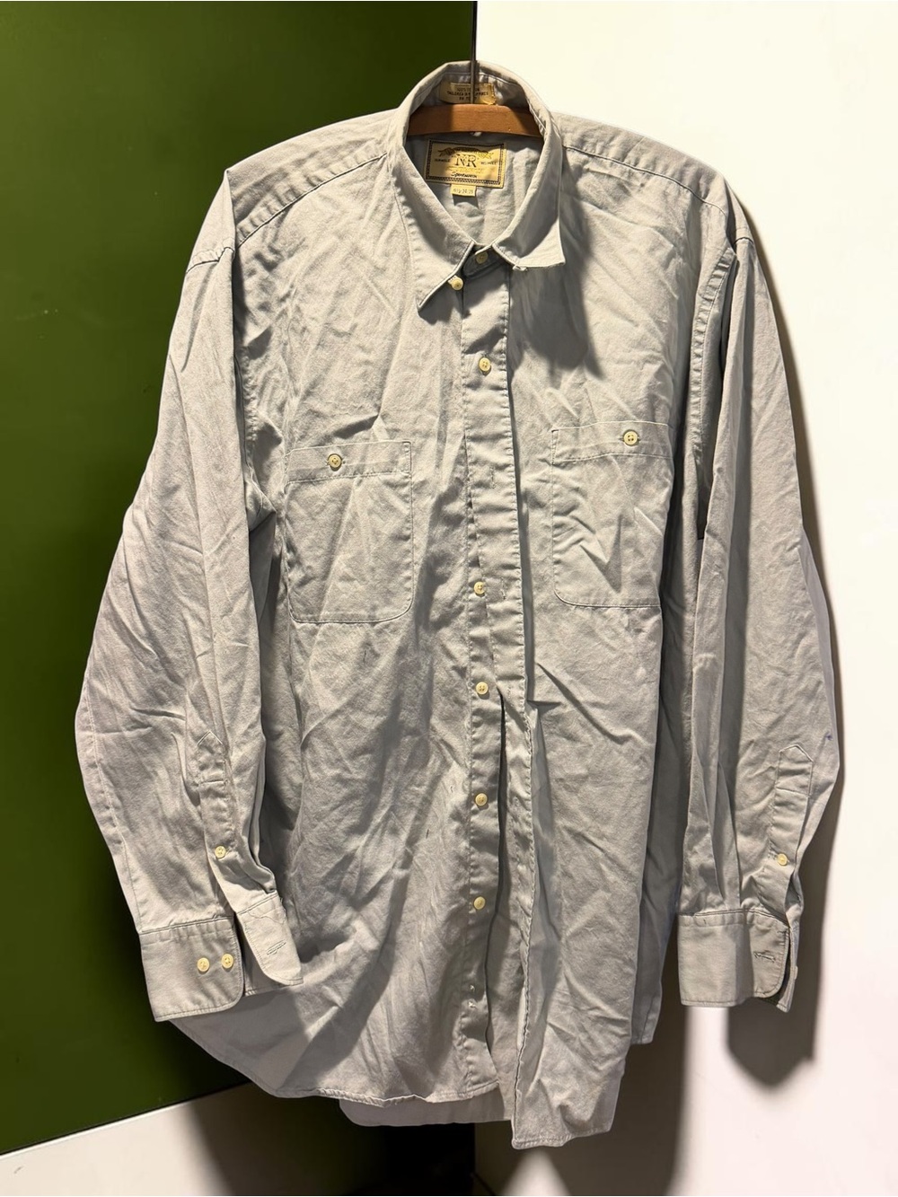 New River Co Sage Gray Button Down Work Shirt 15.5 34/35 Two Pocket Casual